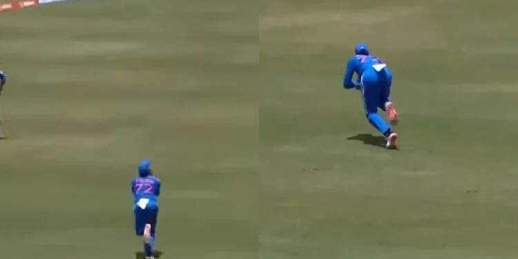 In the first T20I between WI and IND, rookie Tilak Varma dismisses Johnson Charles with a screamer.