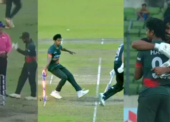 Ish Sodhi refuses to walk after edging in the BAN vs. NZ match after being summoned back after the non-striker's run out earlier.