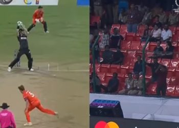 New Zealand against NED ODI World Cup 2023: Mitchell Santner's waist-high no-ball six-yarder is the shot of the day.