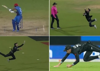 During the New Zealand vs. AFG game, Mitchell Santner stunned everyone with a soaring screamer at square leg.
