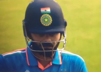 India loses two wickets in five balls, and Virat Kohli shakes his head in a viral video.