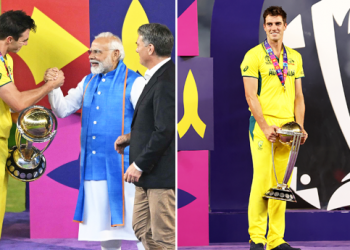 When the fireworks go off and the video goes viral, Pat Cummins is seen standing alone with the World Cup trophy.