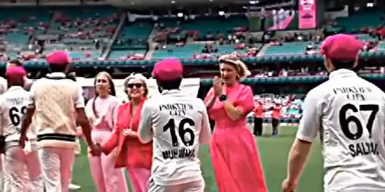 Mohammad Rizwan folds his hands when he greets the female members of the McGrath family.