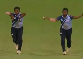 Balaji K draws attention with his unusual bowling motions in a local tournament, going from "Scooter-kick" to "limping man."