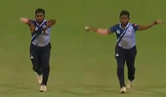 Balaji K draws attention with his unusual bowling motions in a local tournament, going from "Scooter-kick" to "limping man."