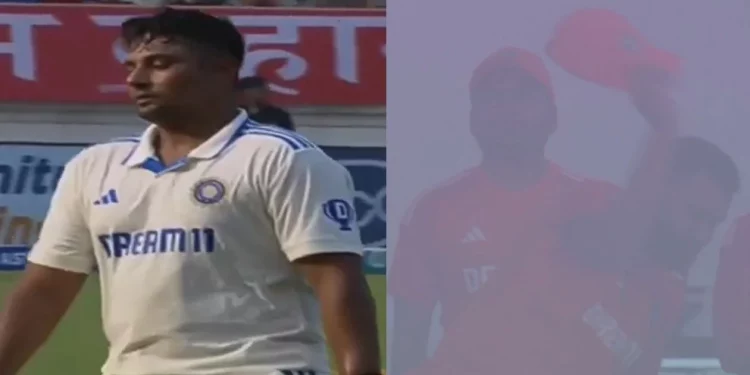 When Rohit Sharma leaves the field for his first innings, Sarfaraz posts a photo of him stroking his back. IND vs. ENG