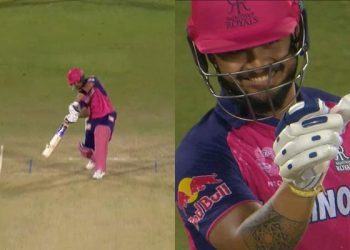 Shot of the Day - Riyan Parag nonchalantly lofts Anrich Nortje over deep extra cover - RR vs DC IPL 2024