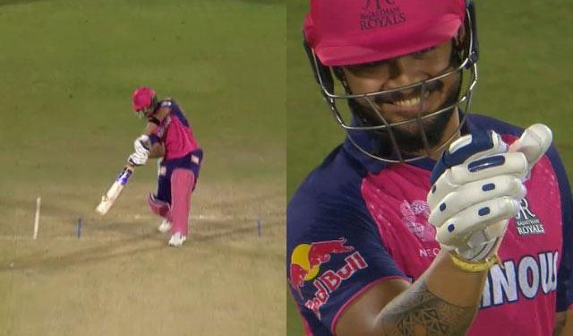 Shot of the Day - Riyan Parag nonchalantly lofts Anrich Nortje over deep extra cover - RR vs DC IPL 2024