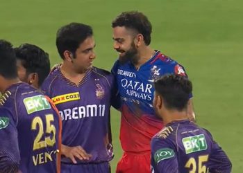 IPL 2024: In the RCB vs. KKR match, Virat Kohli and Gautam Gambhir embrace during the timeout.