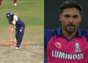 Marcus Stoinis is duped by Sandeep Sharma's in-swinger during LSG vs. RR, and the video becomes viral