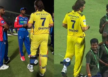 After a spectacular innings against the Delhi Captials in the IPL 2024, MS Dhoni was seen sporting an ice pack on his leg 7 After a spectacular innings against the Delhi Captials in the IPL 2024, MS Dhoni was seen sporting an ice pack on his leg