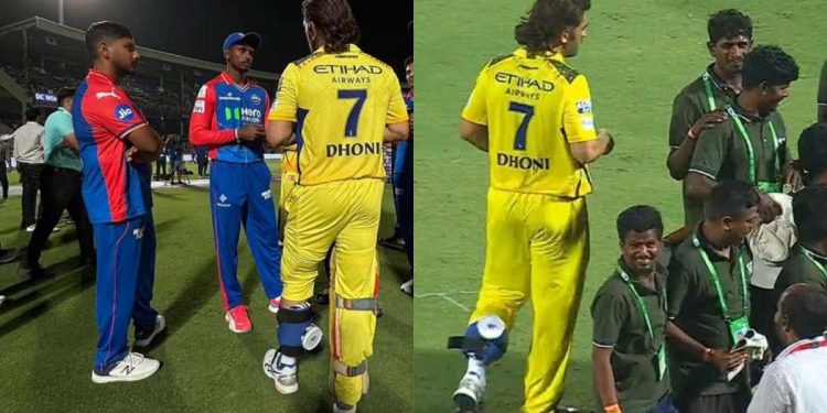 After a spectacular innings against the Delhi Captials in the IPL 2024, MS Dhoni was seen sporting an ice pack on his leg