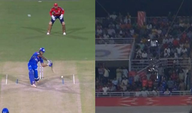 Harshal Patel reacts angrily as Tilak Varma's crazy slog hits the spider cam during PBKS vs. MI