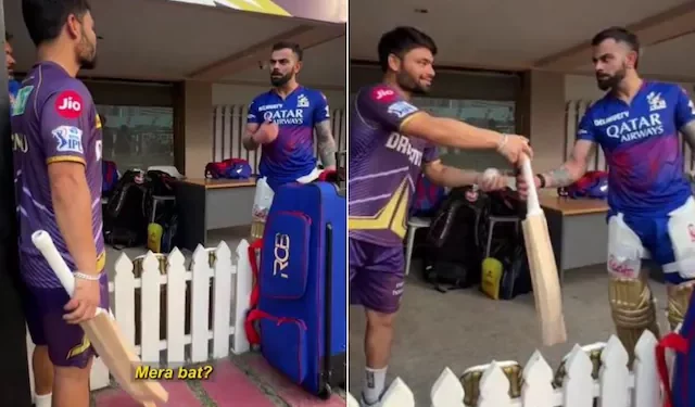 IPL 2024: After shattering the first bat, Rinku Singh asks Virat Kohli for another