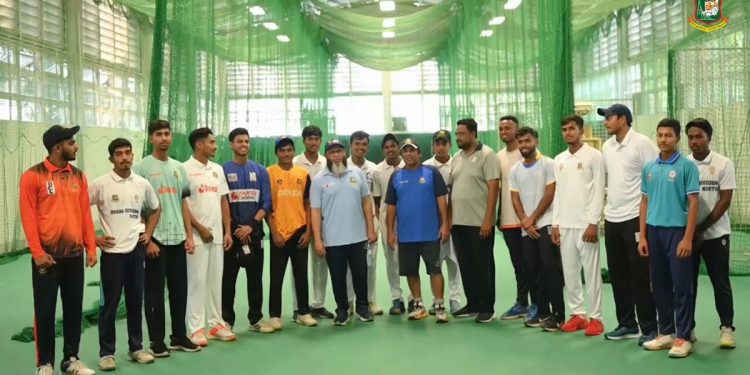 In a specialized session, Mushtaq Ahmed imparts knowledge to sixteen young leg-spinners.