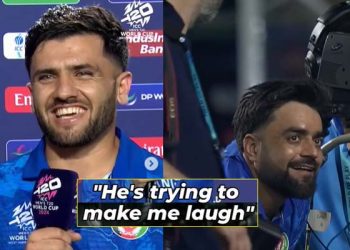 Funny incident between AFG vs PNG as Rashid Khan tries to ruin Fazalhaq Farooqi's post-match interview
