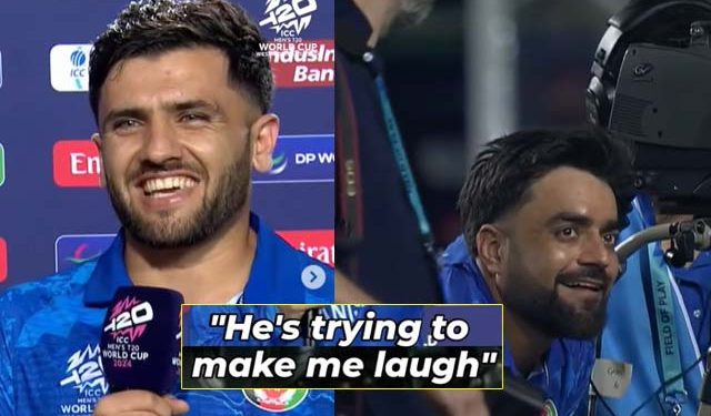 Funny incident between AFG vs PNG as Rashid Khan tries to ruin Fazalhaq Farooqi's post-match interview