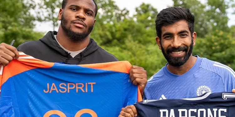 Watch: Jasprit Bumrah attempts American football and meets NFL legend Micah Parson