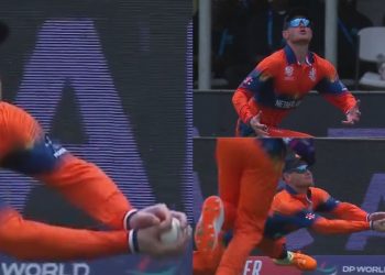 Watch: Sybrand Engelbrecht of the Netherlands dismisses Litton Das with a spectacular catch; the video goes viral