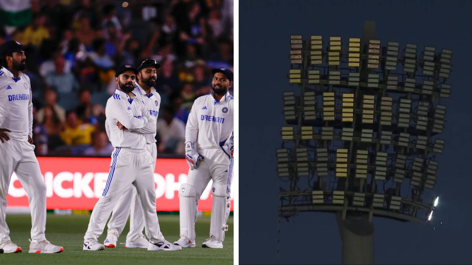 WATCH: Floodlight fails many times in pink-ball Test, leaves India bowlers upset