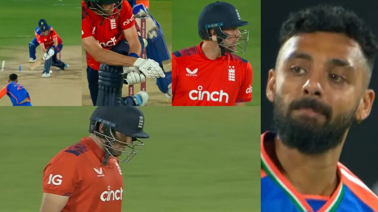 Varun Chakravarthy continues his magical spell to dismiss Jamie Overton in Rajkot