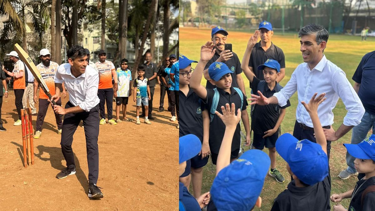 Former British Prime Minister Rishi Sunak seen playing cricket in Parsee Gymkhana