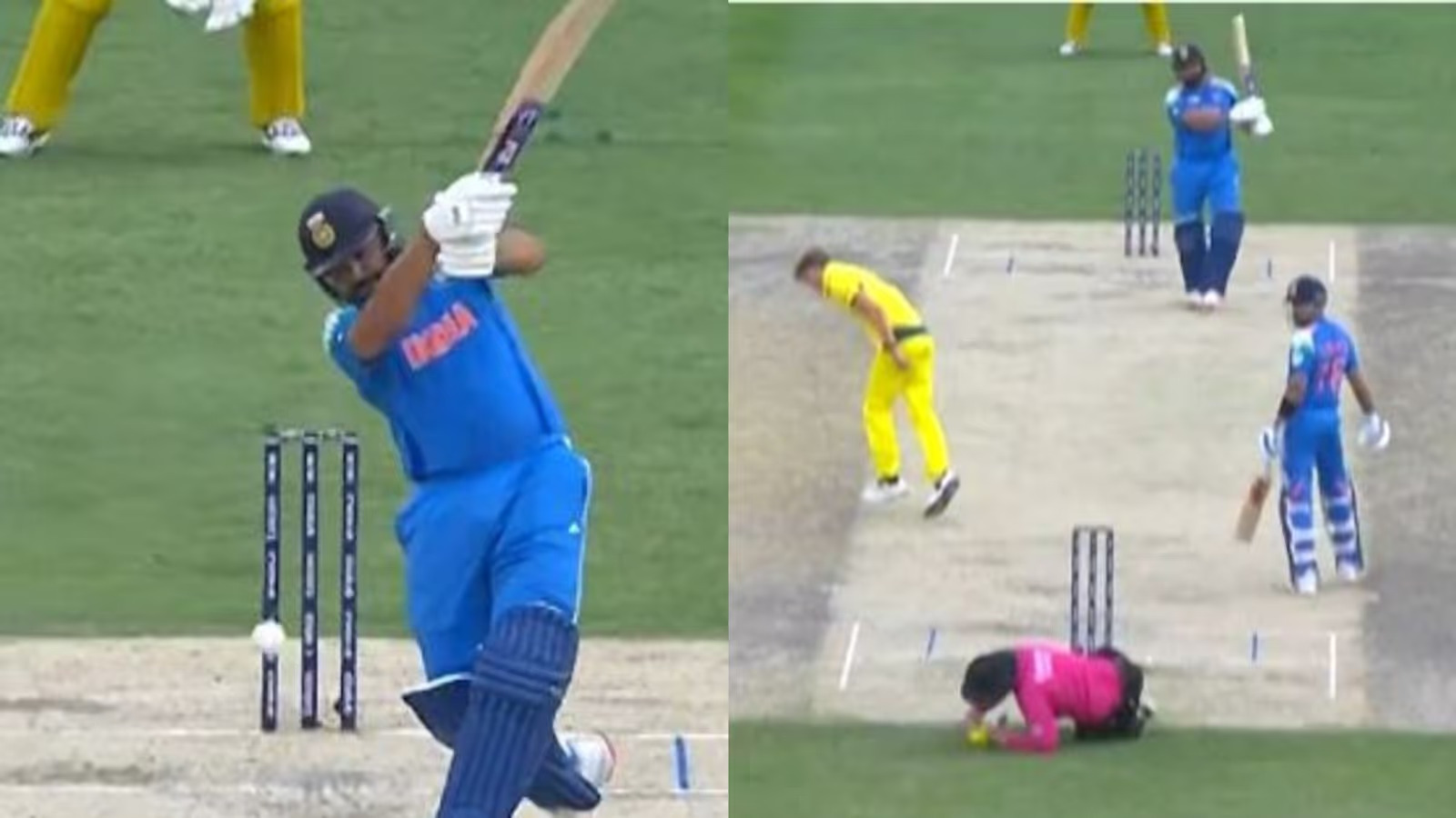 WATCH: Umpire Chris Gaffaney gets almost smacked by Rohit Sharma's fierce hit, India captain apologizes