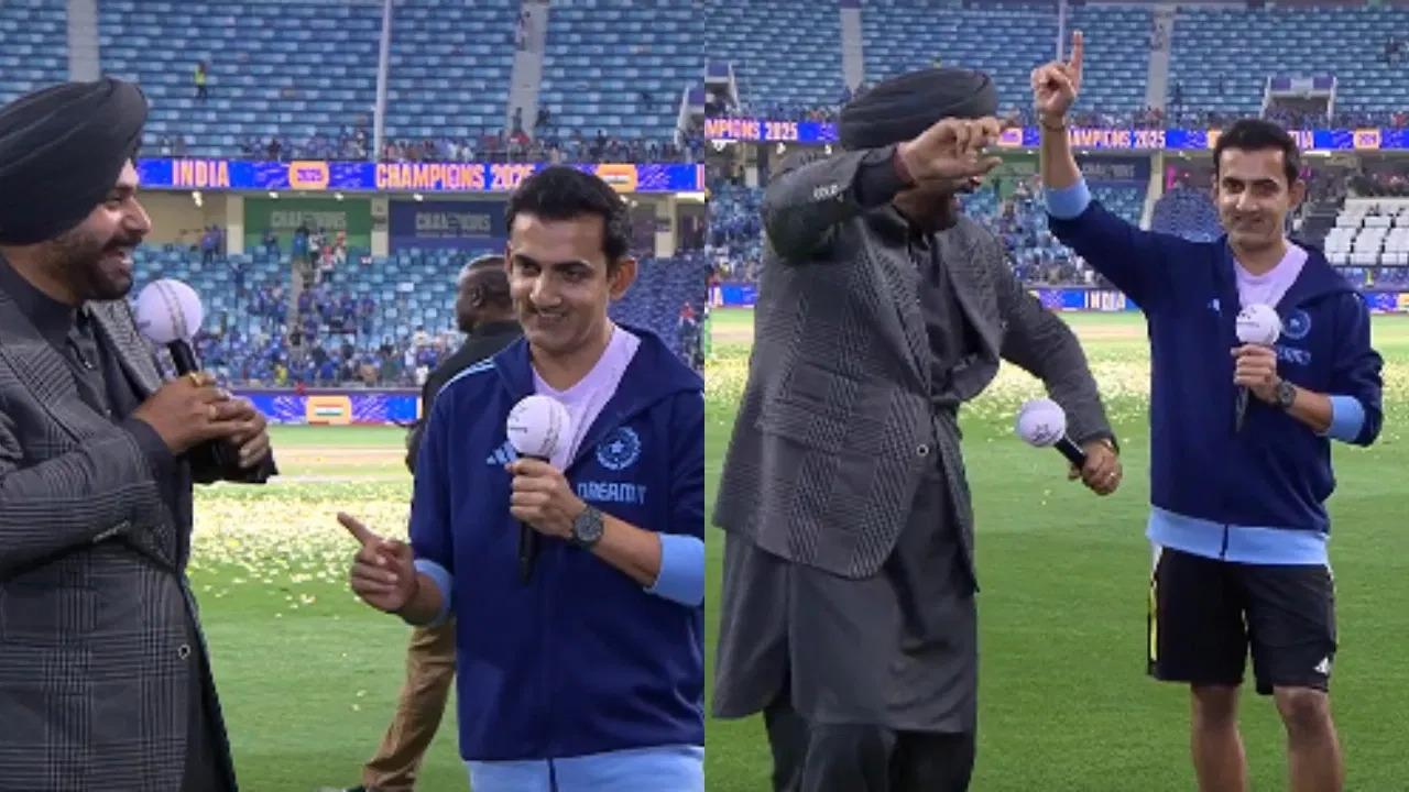 Watch: Gautam Gambhir shares poetic moment with Navjot Singh Sidhu after India's win
