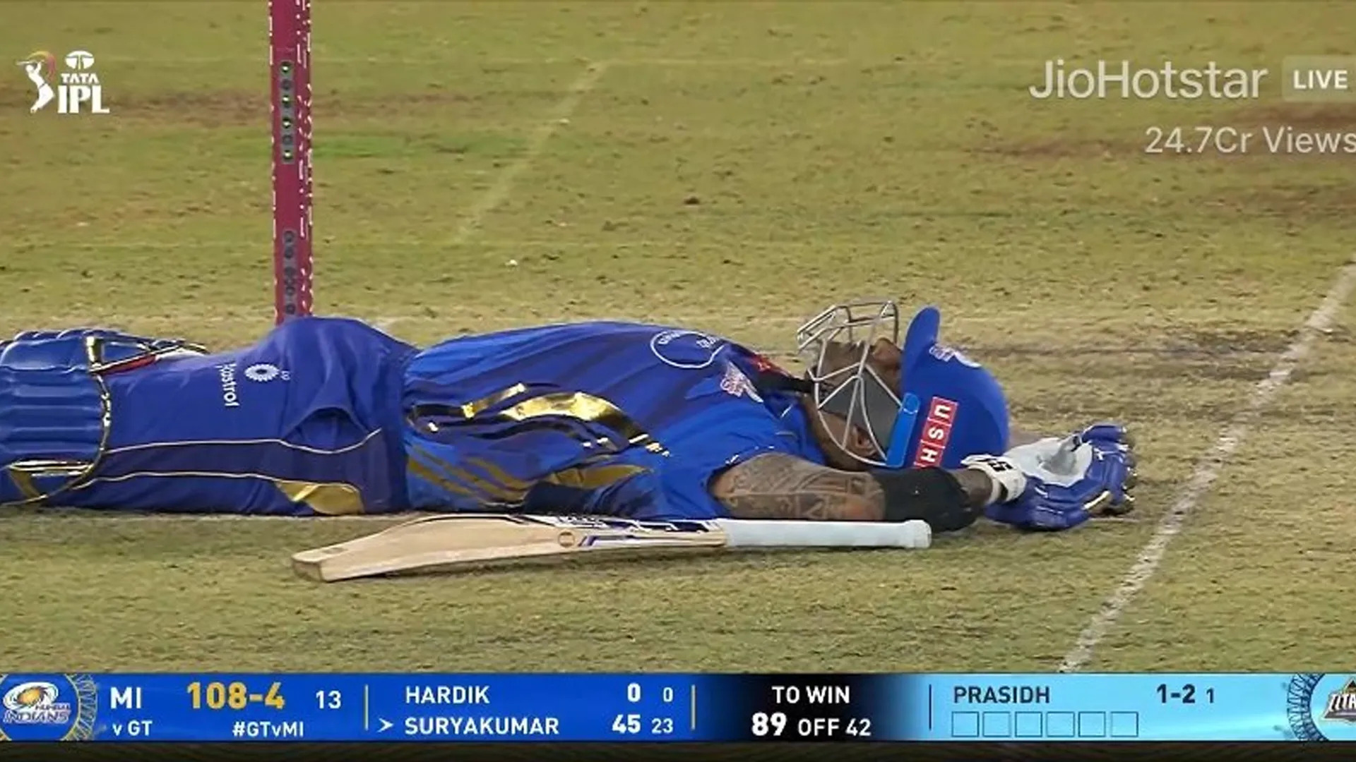 [Watch] IPL 2025: Suryakumar Yadav falls flat after blow to head