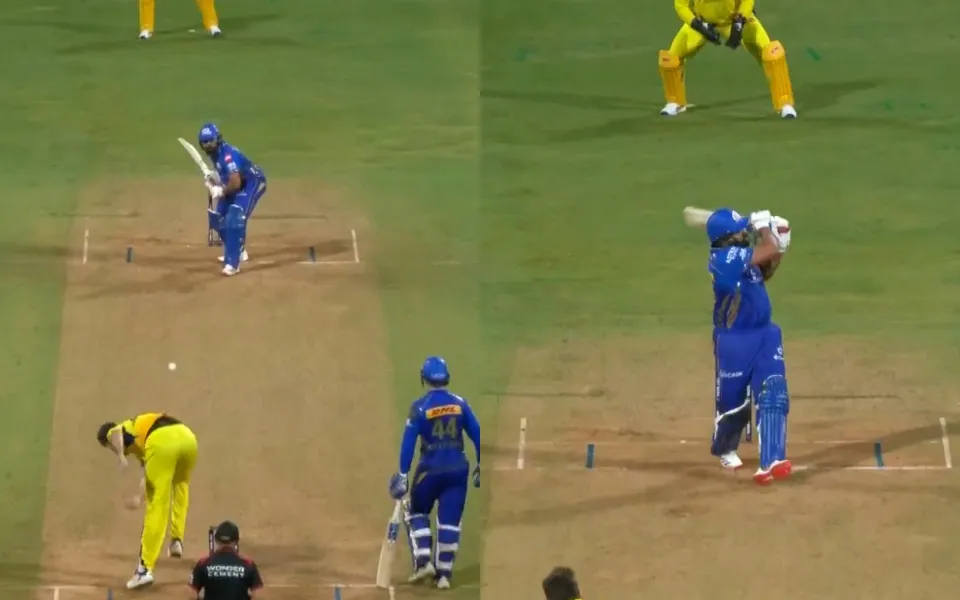 [Watch] IPL 2025: Rohit Sharma deposits Jamie Overton delivery in 2nd tier