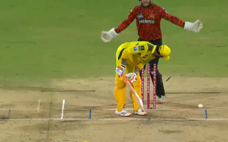 [WATCH] IPL 2025: Jadeja falls to Mendis' slider, that skids low rattles stumps