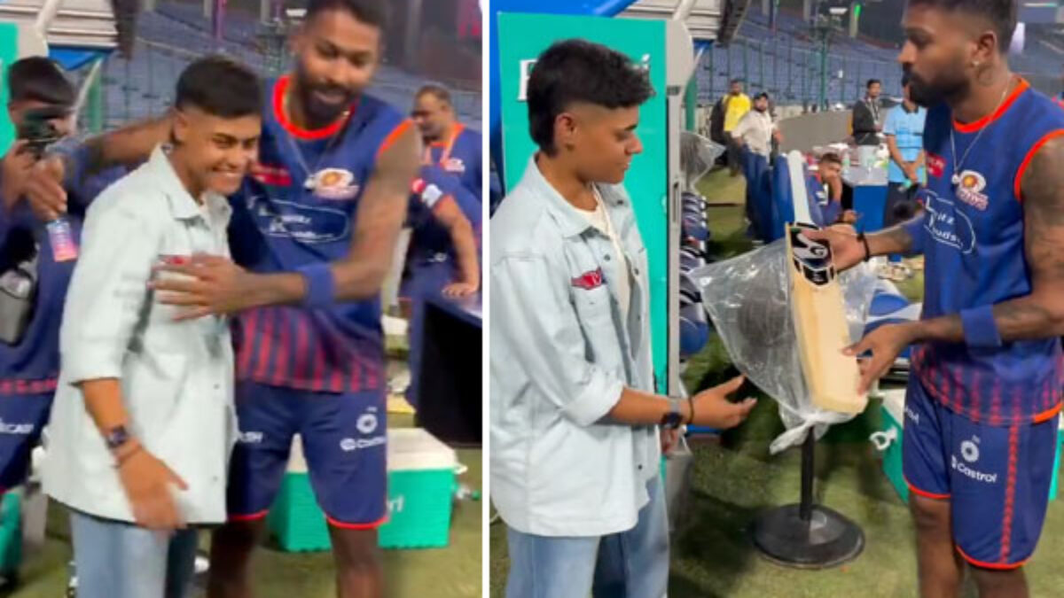 [WATCH] Hardik Pandya gifts Kashvee Gautam a special 'promised' bat
