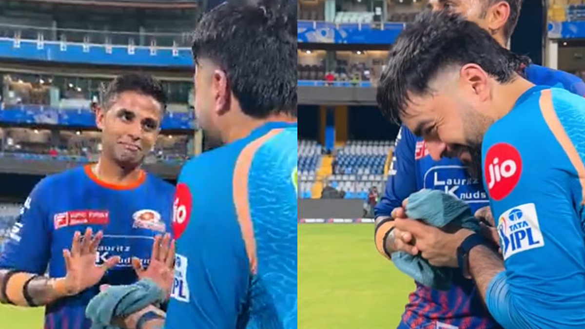 [WATCH] 'Aap karo toh dance, hum karein toh...' - Suryakumar Yadav, Rashid Khan engage in playful banter before of MI-GT match