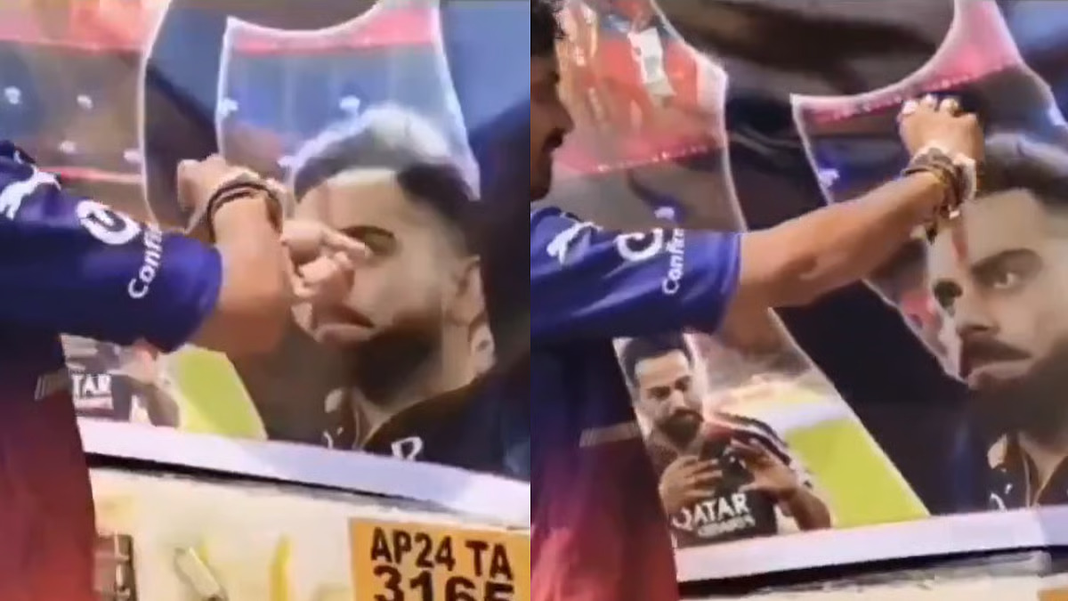 [WATCH] IPL 2025: Die-hard Virat Kohli fan performs 'Blood Tilak' on poster after RCB win trophy