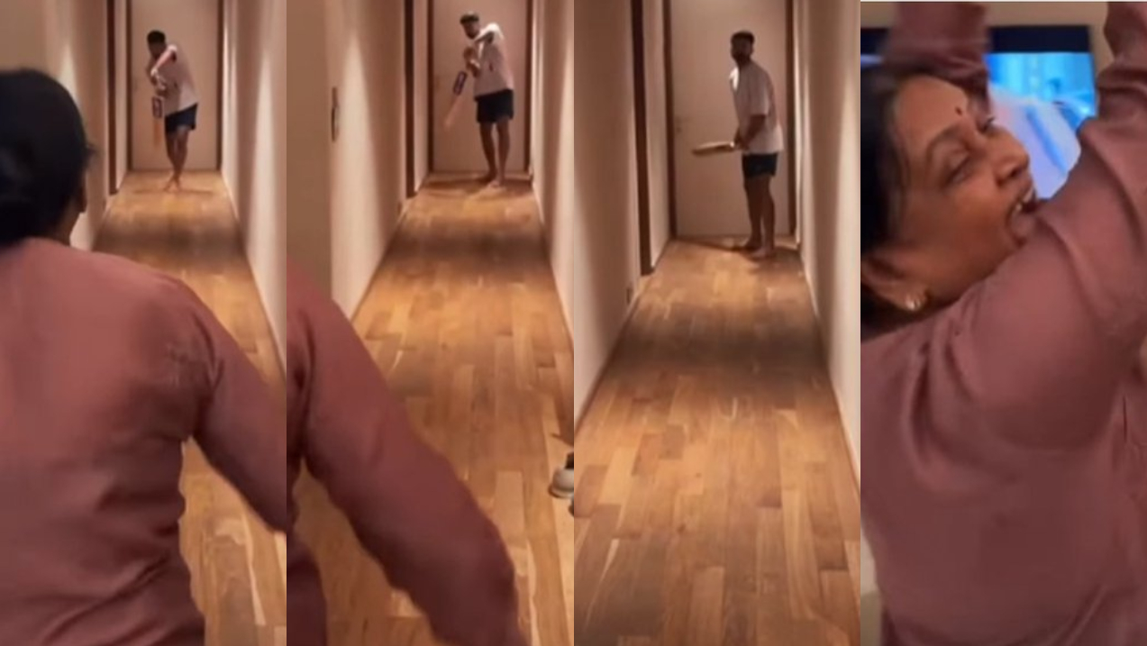 [WATCH] Shreyas Iyer's mother gets him 'clean bowled' in fun living room duel