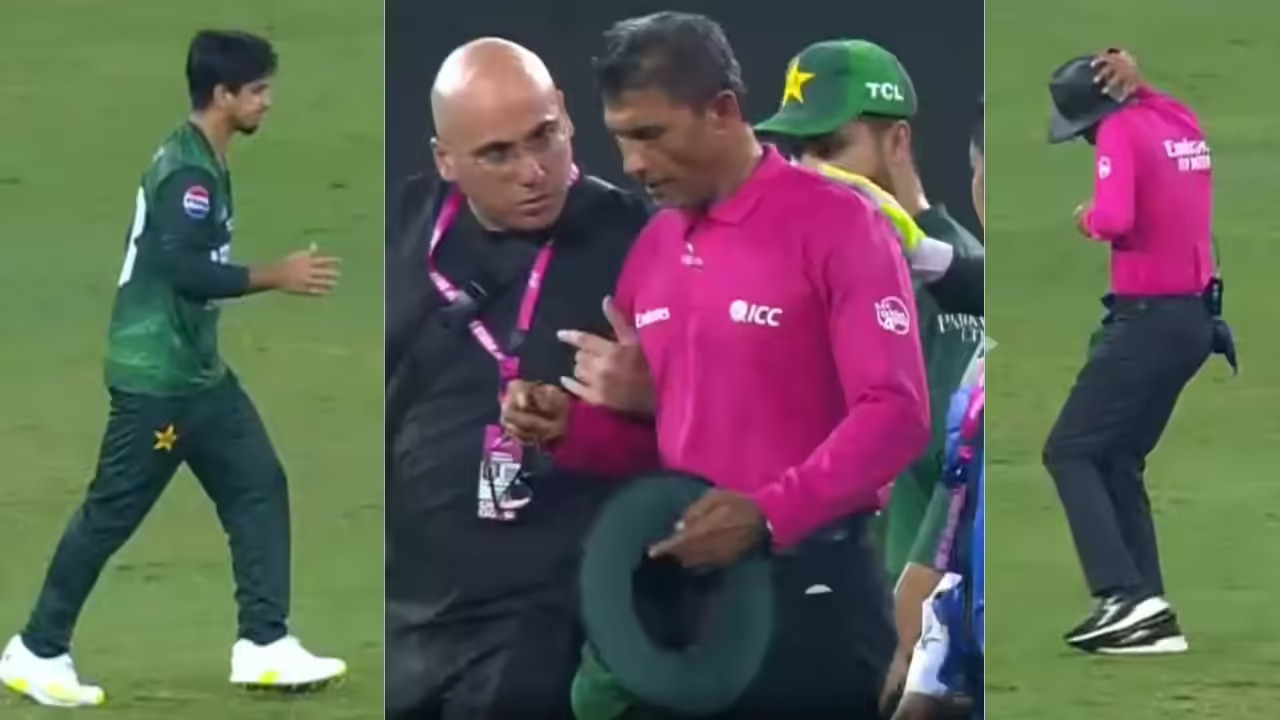 Asia Cup 2025: [Watch] Umpire Ruchira Palliyaguruge gets hit on his head and exits the field midway through PAK vs UAE clash