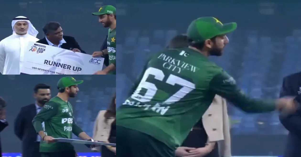 [Watch] Asia Cup 2025: Salman Agha throws runners-up cheque in front of Mohsin Naqvi at post-match ceremony